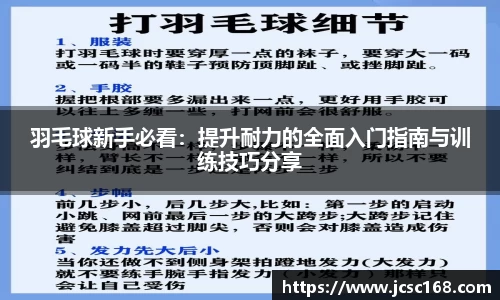 羽毛球新手必看：提升耐力的全面入门指南与训练技巧分享